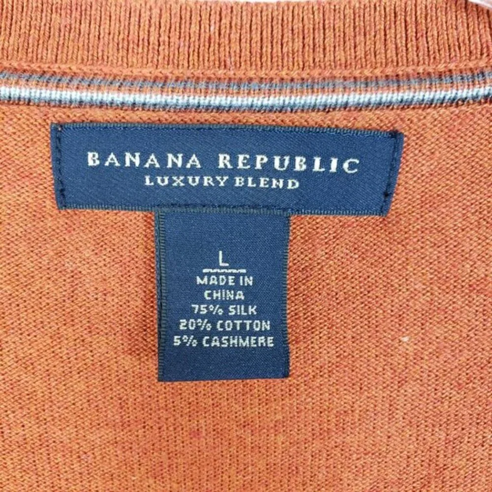 Banana Republic Luxury Blend Silk Cotton Cashmere V-Neck Sweater Orange size L